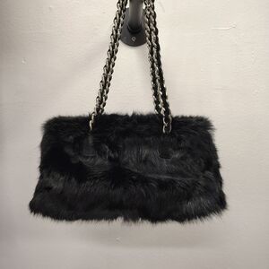 Wilsons Leather Black Faux Fur Shoulder Bag